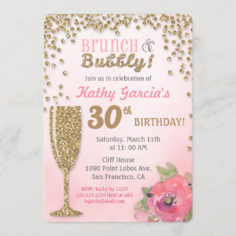 Convites Brunch e Bubble Birthday Glitter Invitation