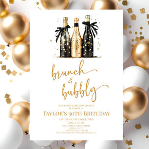 Convites Brunch e Bubble Black Dourado Birthday