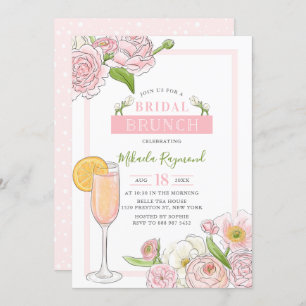 Convites Brunch e Bubble   Bridal Floral Rosa Brunch