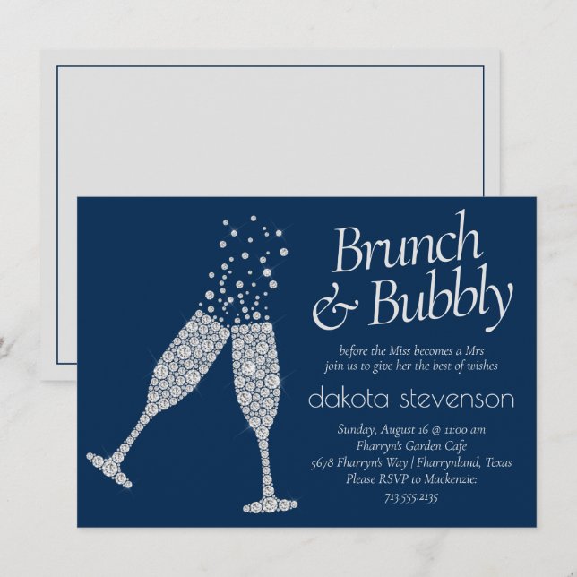 Convites Brunch e Bubble | Chá Marinho de Cinza azul (Frente/Verso)