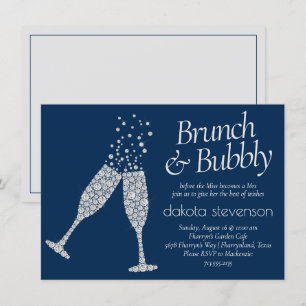 Convites Brunch e Bubble Chá Marinho de Cinza azul