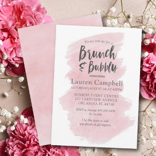 Convites Brunch e Bubble, Cor de Água Rosa Blush Moderno
