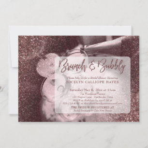 Convites Brunch e Bubble de Fotografia Dourada com Rosa esc