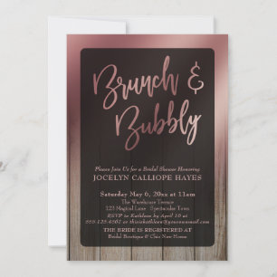 Convites Brunch e Bubble de Madeira Dourada com Rosa Suave