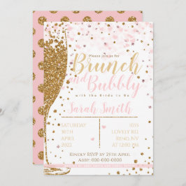 Convites Brunch e Bubble dourado brilhando fundo de polca g