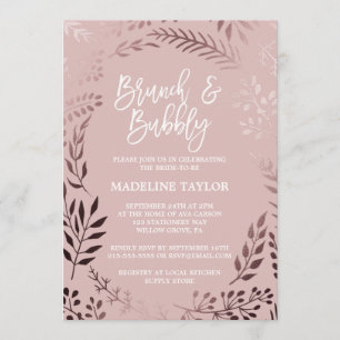 Convites Brunch e Bubble Elegante, Dourado e Rosa