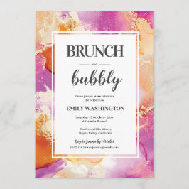 Convites Brunch e Bubble em roxo, laranja e ouro