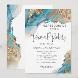 Convites Brunch e Bubble Teal e Dourado Abstrato