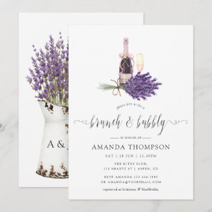 Convites Brunch e Bubbly Charmoso Chalé em Aquarela Lavanda