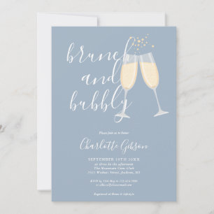 Convites Brunch e Bubbly Código QR Azul Empoeirado Chá de N