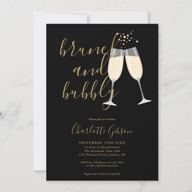 Convites Brunch e Bubbly Código QR Dourado Preto Chá de Noi (Frente)