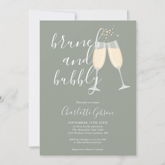 Convites Brunch E Bubbly Código QR Verde Sage Chá de Bebê d (Frente)