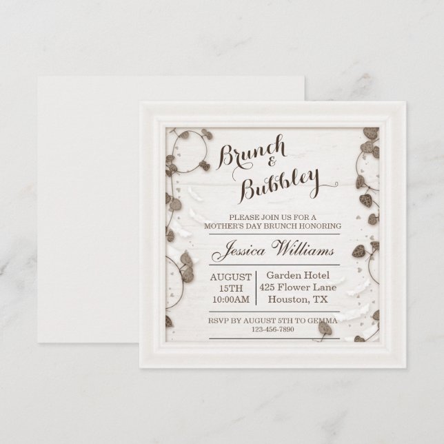 Convites Brunch e Bubbly Decorativos no Dia das Mães (Frente/Verso)