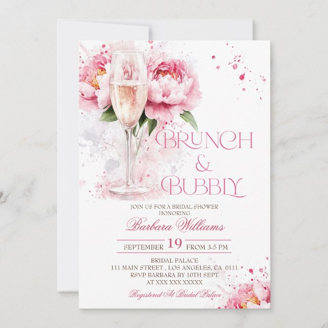 Convites Brunch e Bubbly Floral Chá de Noiva (Frente)