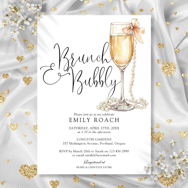 Convites Brunch E Bubbly Pérolas Chá de Noiva (Brunch And Bubbly Pearls Bridal Shower Invitation)