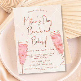 Convites Brunch e Bubbly Rosa Cor-de-Rosa Brunch do Dia das
