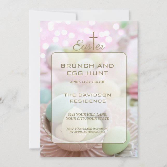 Convites Brunch e Caça aos Ovos Listras Rosa Verde (Frente)