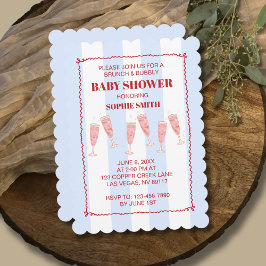 Convites Brunch e Chá de fraldas de Borda Azul e Vermelho