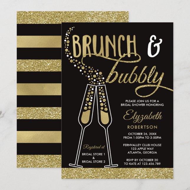 Convites Brunch e Chá de panela de Bubble convidam, Faux Do (Frente/Verso)