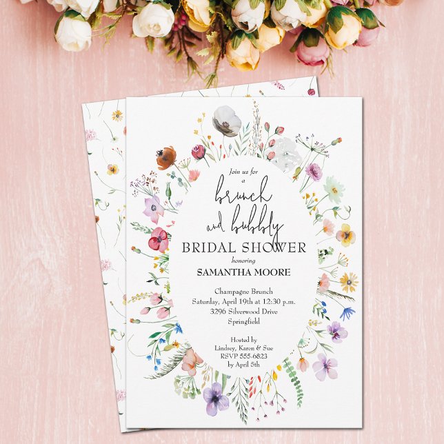 Convites Brunch e Chá de panela de flor selvagem (Brunch and Bubbly Wildflower Bridal Shower Invitations - INSTANT DOWNLOAD and/or PRINTED)