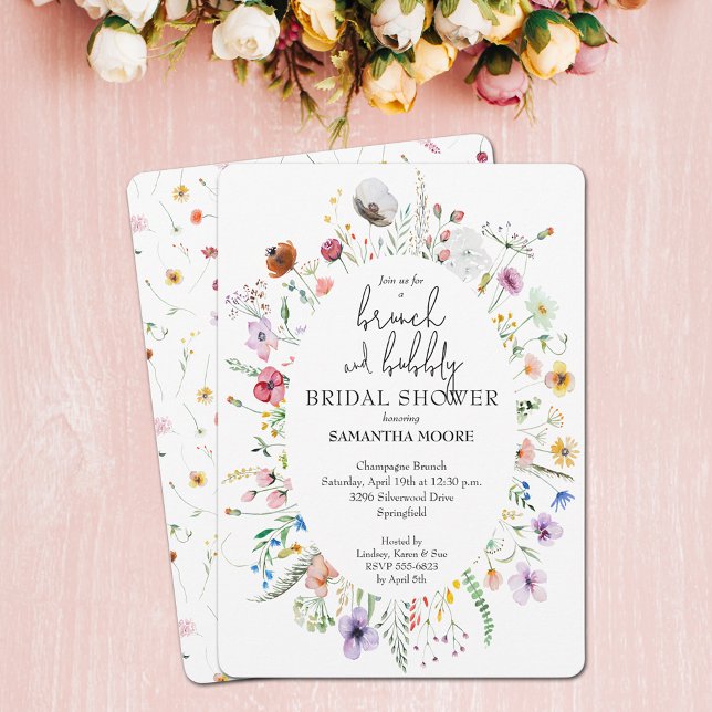 Convites Brunch e Chá de panela de flor selvagem (Brunch and bubbly wildflowers bridal shower invitations - PRINTED and/or INSTANT DOWNLOAD)