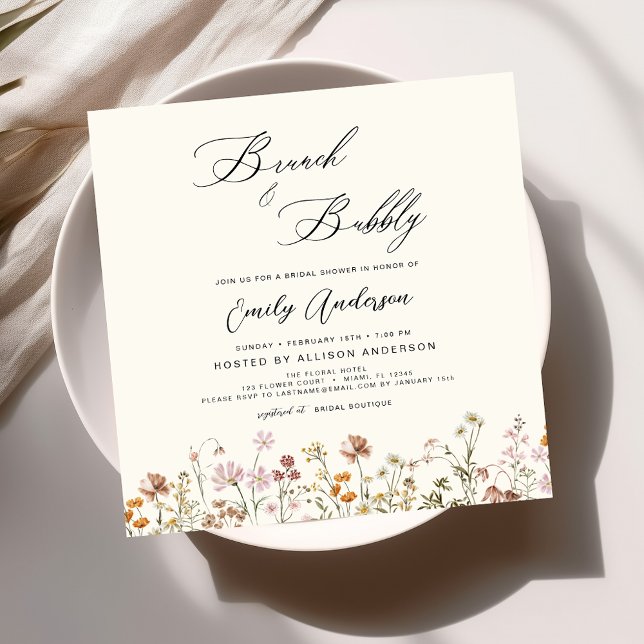 Convites Brunch e Chá de panela de flor selvagem de Bubble (Criador carregado)