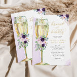 Convites Brunch e Chá de panela Dourado Roxo<br><div class="desc">Este bonito design apresenta um buquê floral em tons de roxo e um copo de champanhe de aquarela. Preencha suas informações sobre o modelo. Use o recurso "personalizar" para alterar as fontes ou o layout.</div>