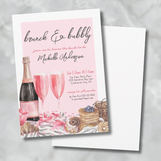 Convites Brunch e Champanhe Brunch Festa de Noivado (Brunch And Bubbly Champagne Bridal Shower Invitation)