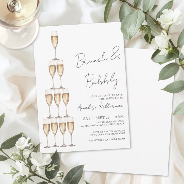 Convites Brunch e Champanhe Bubbly Chá de Noiva (Brunch And Bubbly Champagne Bridal Shower Invitation)