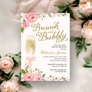 Convites Brunch E Espumante Chá de Noiva Dourado Rosa Flora
