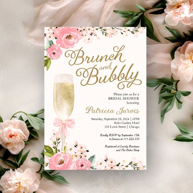 Convites Brunch E Espumante Chá de Noiva Dourado Rosa Flora (Criador carregado)