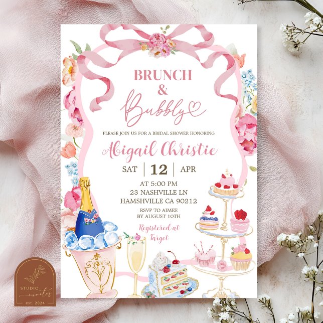Convites Brunch e Espumante Colorido Floral Vitoriano (Criador carregado)