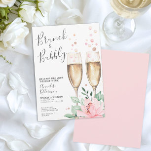 Convites Brunch E Espumante Rosa Floral Chá de Bebê de Noiv