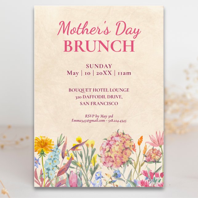 Convites Brunch Elegante de Dia das Mães com Flores (Criador carregado)