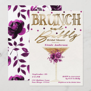 Convites Brunch Espumante Vinho Rosé Dourado Floral Chá de