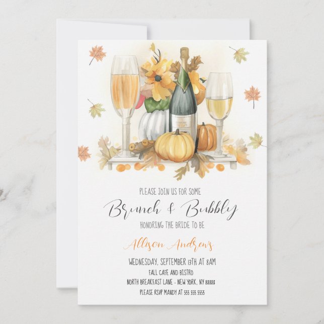 Convites Brunch Fall Invitation, Brunch e Bubble (Frente)
