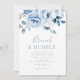 Convites brunch floral azul empoeirado e espumante