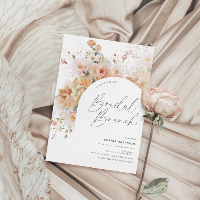 Convites Brunch Floral Bridal Romântico Blush Peach (Criador carregado)