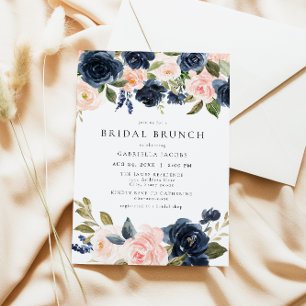 Convites Brunch Floral Bridal Romântico e Doce Marinho Blus