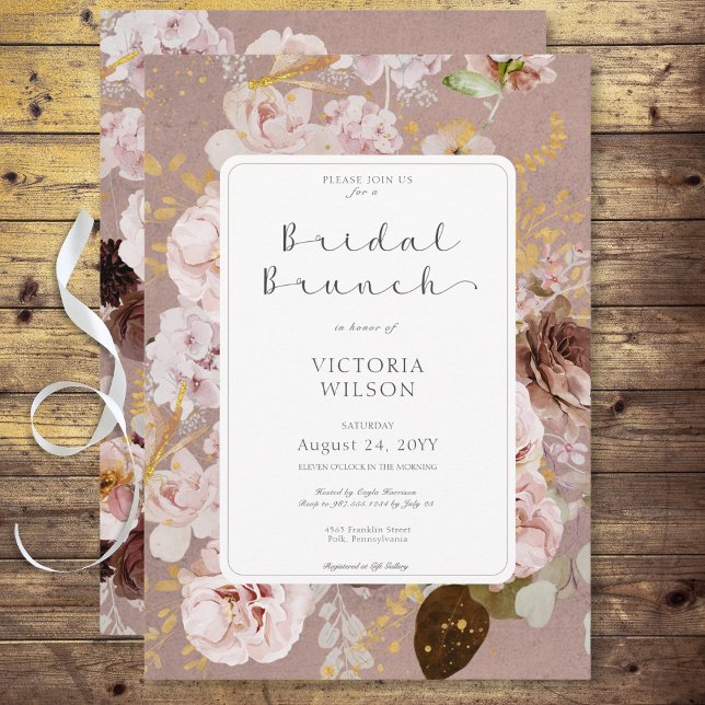 Convites Brunch Floral Bridal Rosa Vintage (Vintage Pink Blush Floral Bridal Brunch Invitation)