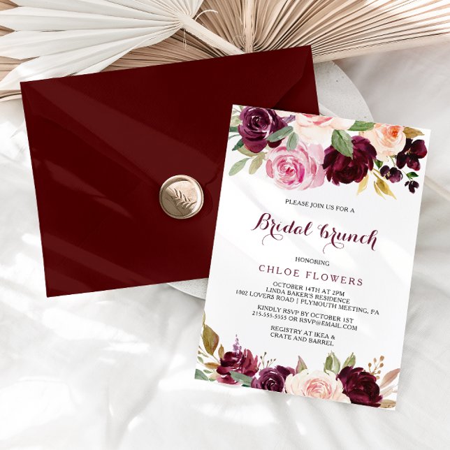 Convites Brunch Floral Bridal Verde Blush Burgundy (Criador carregado)