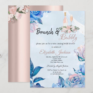 Convites Brunch Floral & Brinde Azul no Chá de Noiva