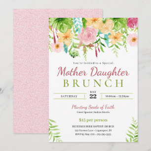 Convites Brunch Floral de Mãe e Filha na Igreja na Primaver