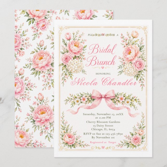 Convites Brunch Floral de Noiva (Frente/Verso)