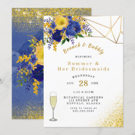 Convites Brunch Floral Dourado Pintado Amarelo Azul e Borrã