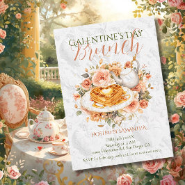 Convites Brunch Floral Elegância Galentine Chá Waffle Rococ