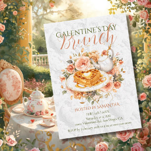 Convites Brunch Floral Elegância Galentine Chá Waffle Rococ