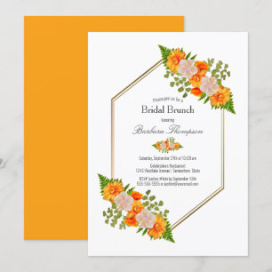 Convites Brunch Floral Floral Laranja Dourado Geométrico