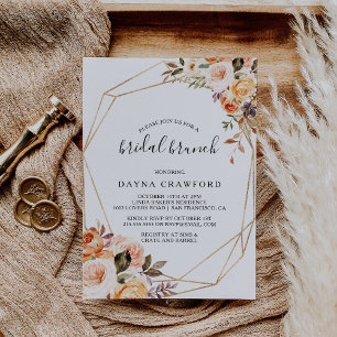 Convites Brunch Floral Floral Rustic Dourado Geométrico