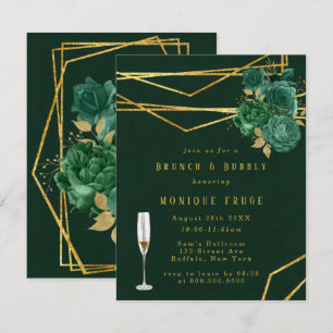 Convites Brunch Floral Geométrico Verde e Dourado